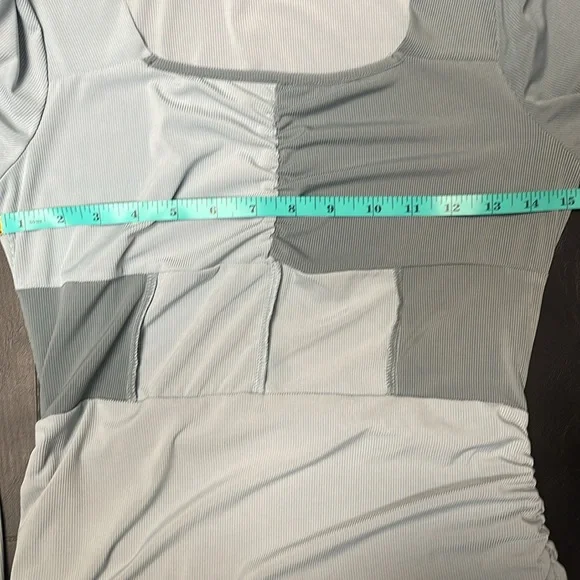 SHEIN BAE Colorblock Rib-Knit Ruched Body con Dress SZ M Blue - Picture 10 of 11